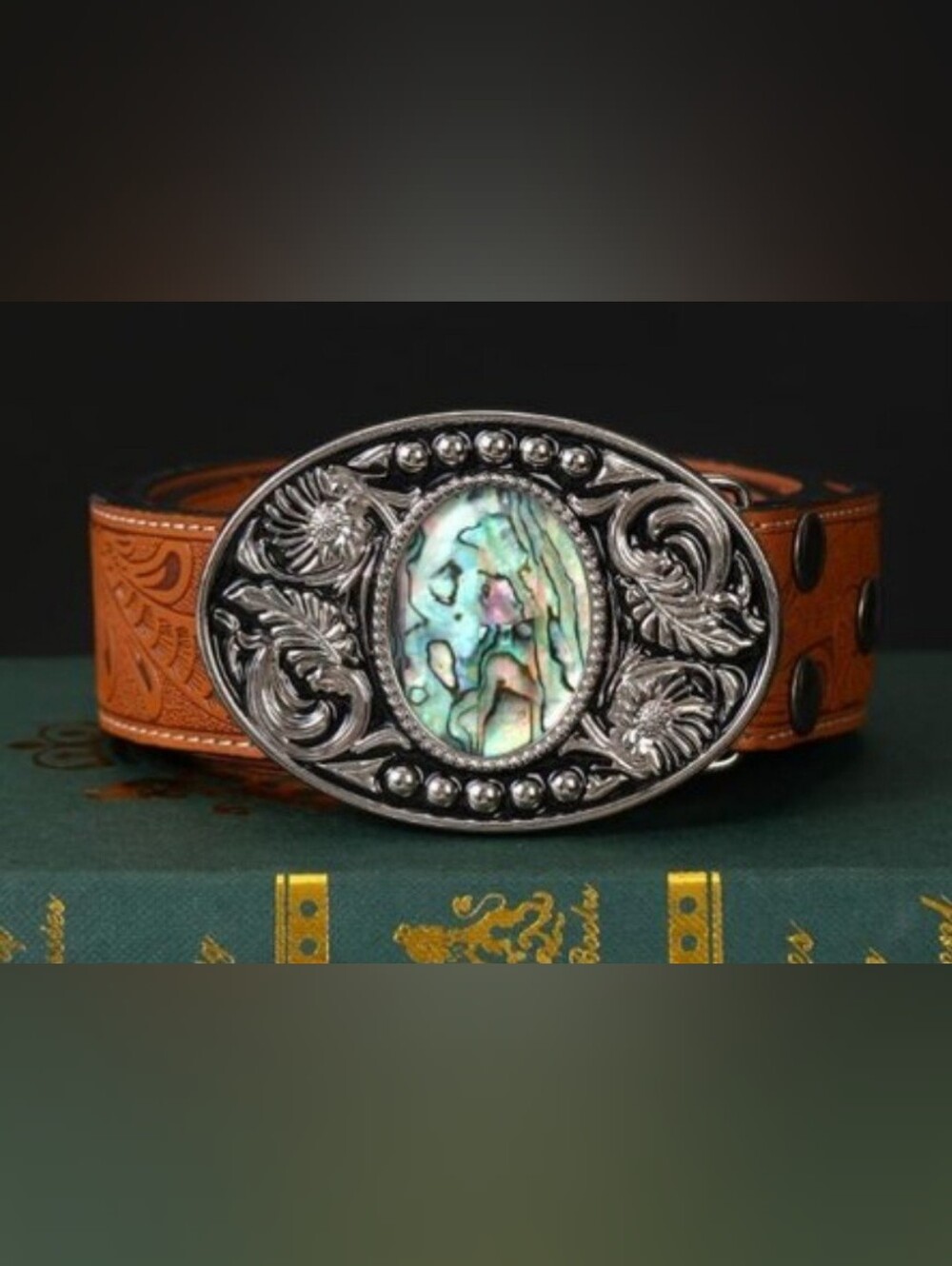 New beautiful Irradescent abalone Floral Swirl Western belt buckle